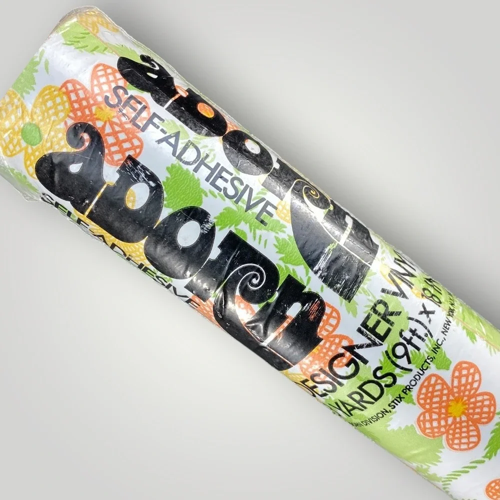 Adorn Self Adhesive Vinyl Shelf Paper Roll Flower Power 3 Yards 1970s Ephemera